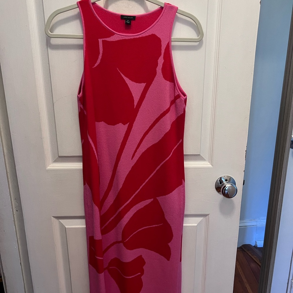 Ann Taylor Bold Pink and Red Midi Dress